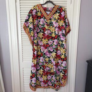 Vintage Christian Dior caftan one size floral bold cotton v-neck pullover